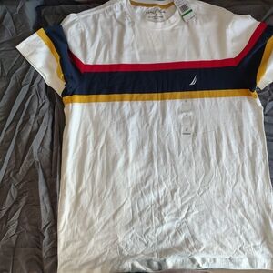 Nautica Men's Tee with Red, Yellow, and Blue Stripes